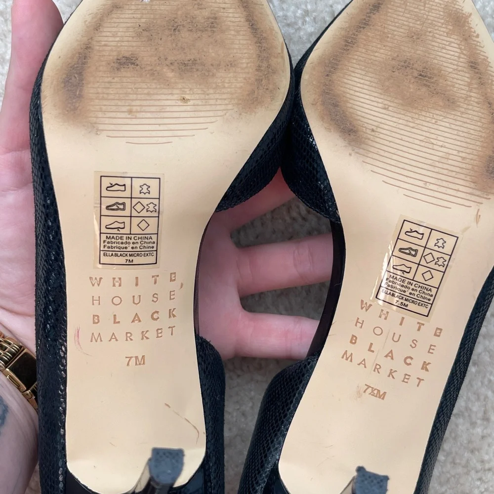 White House Black Market Black Dorsay Style Heels mismatched sizes L7.5 R7
